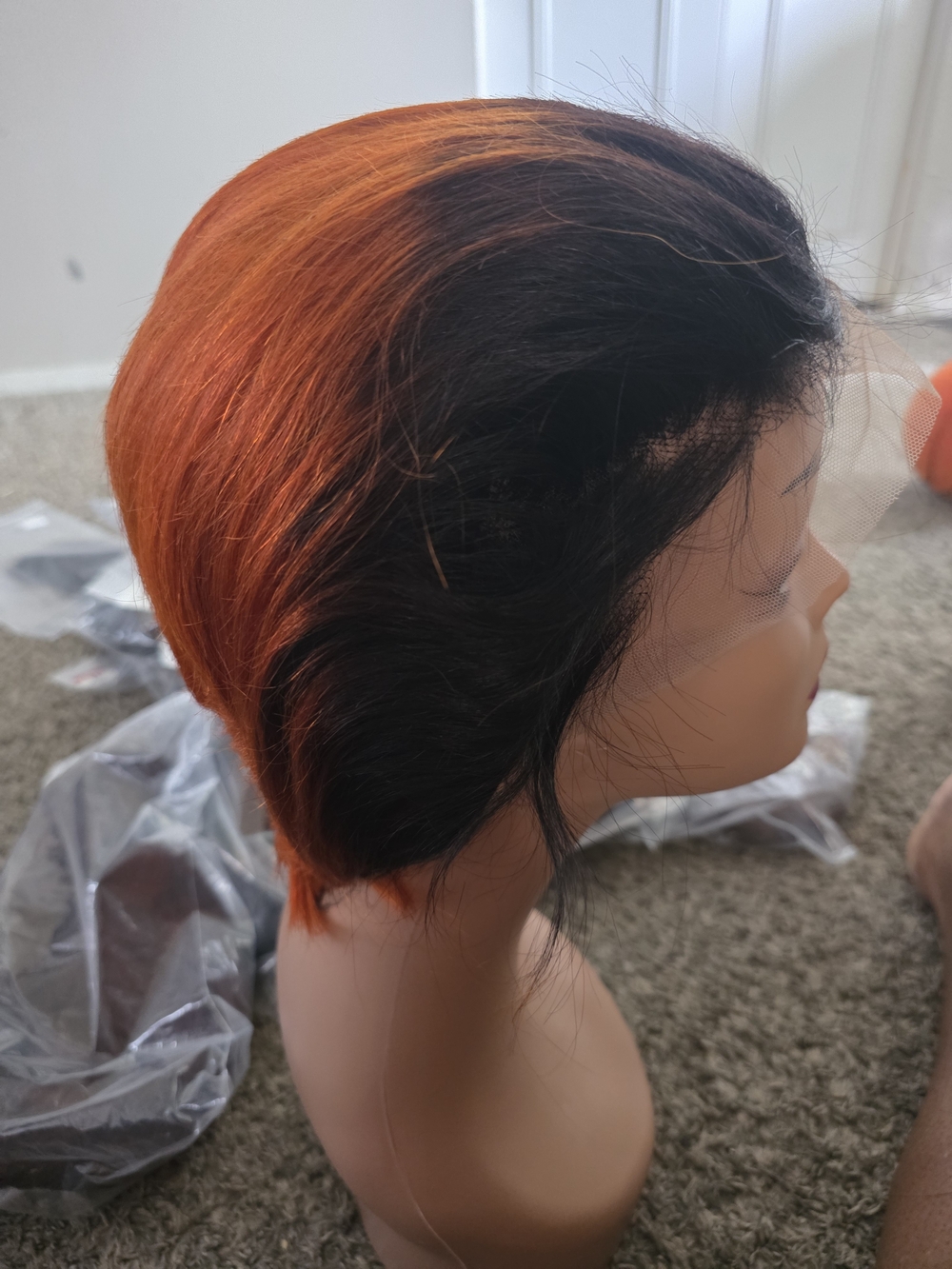 Black to Vibrant Orange Short Women's Wig - Two-Tone Bob